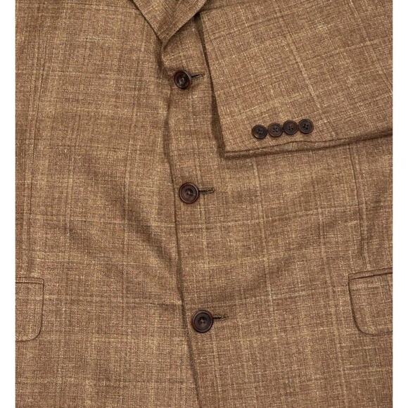 Hickey Freeman Mens 44L Brown Silk Linen Wool Plaid Sport Coat Jacket Blazer - Picture 2 of 16